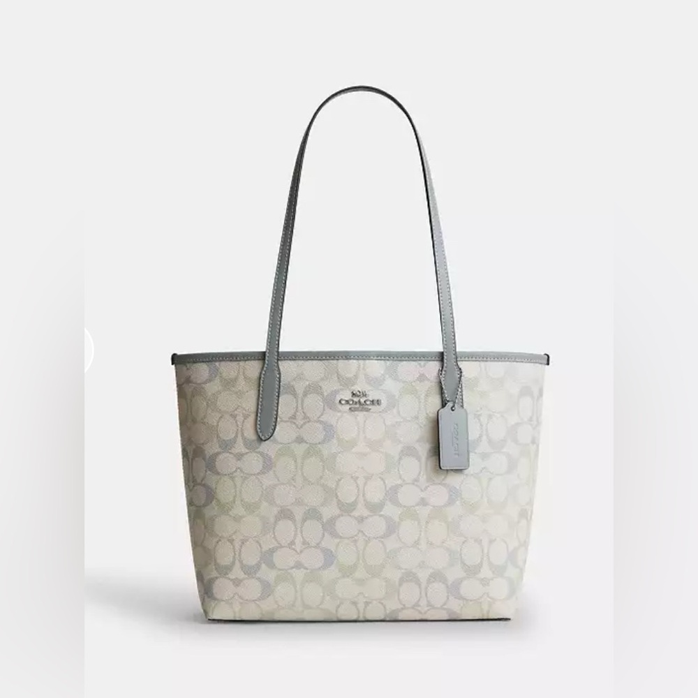 New Coach Medium City Tote Bag In Pretty Signature Canvas CDZ09